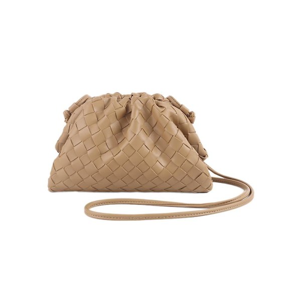 PU Woven Bag Satchel Cloud Mini Läder Clutch Bag khaki