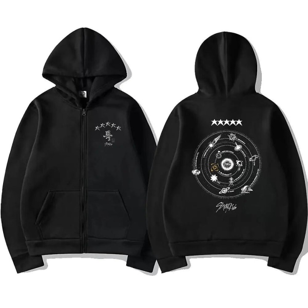 Koreanska Stray Kids 5-stjärniga konst Musik Album Dragkedja Huvtröja Herr Kvinnor Casual Oversized sweatshirts Kpop Hip Hop Trend Zip Up Jacka Dark gray XL