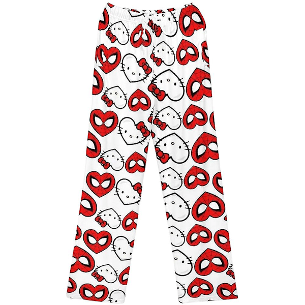 Dam Flickor Tecknade Pyjamasbyxor Sovkläder Söt Kitty Katt Spindelmannen Tryckta Sovkläder Loungebyxor Vit Kitty Vit Kitty White Kitty 2XL