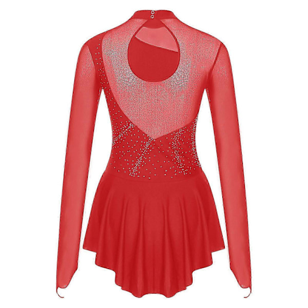 Balett Lyrisk Dansdräkt Dam Glitter Strass Långärmad Danskläder Transparent Mesh Rullskridskoåkning Konståkningsdräkt Black S
