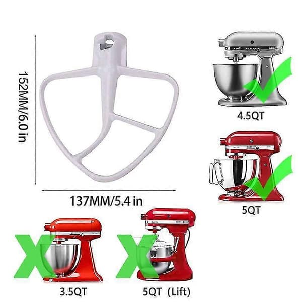 For Kitchen Aide Tilbehør 4,5-5 Qt Tilt-Head Stand Mixers Paddle Attachment for K45B/K5THCB/K5THB White  silver