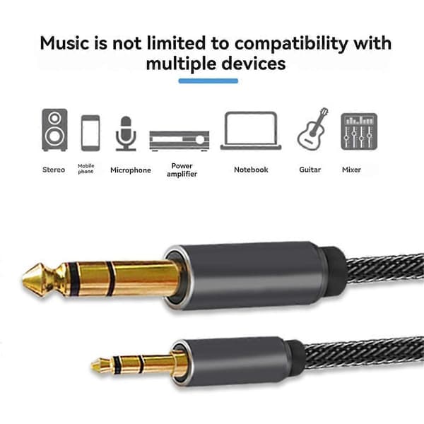 2m 6,35 mm till 3,5 mm Jack Aux-kabel för elektronisk keyboardgitarr