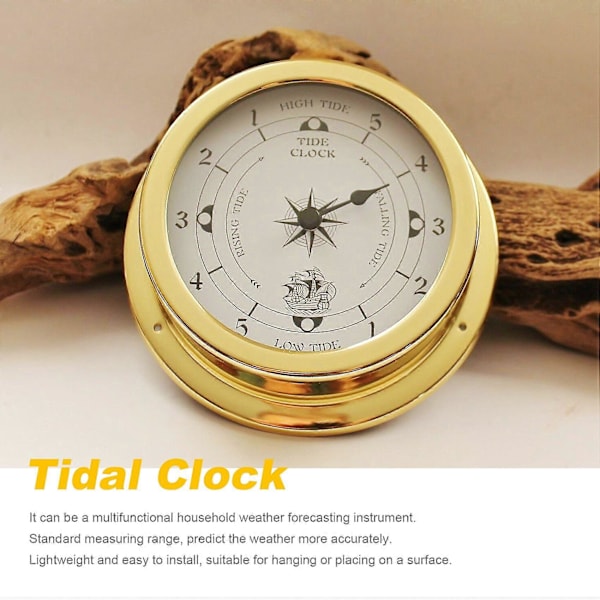 Tidevannsklokke, veggmontert tester kobberskall marine for værstasjon, vegghengende båt som bruker tidevannsklokke, 115mm GoldWhite