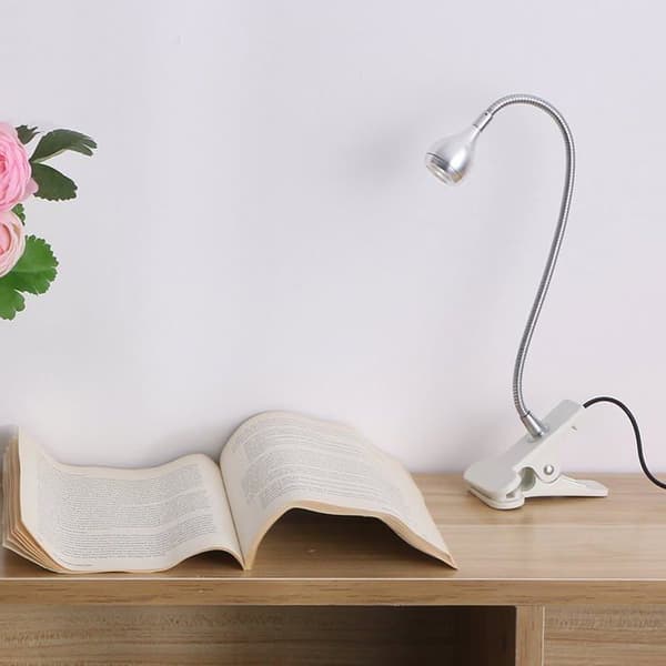LEDMONO LED læselampe til studier/arbejde/søvn med klips og tænd/sluk-knap, klar hvid (sølv)