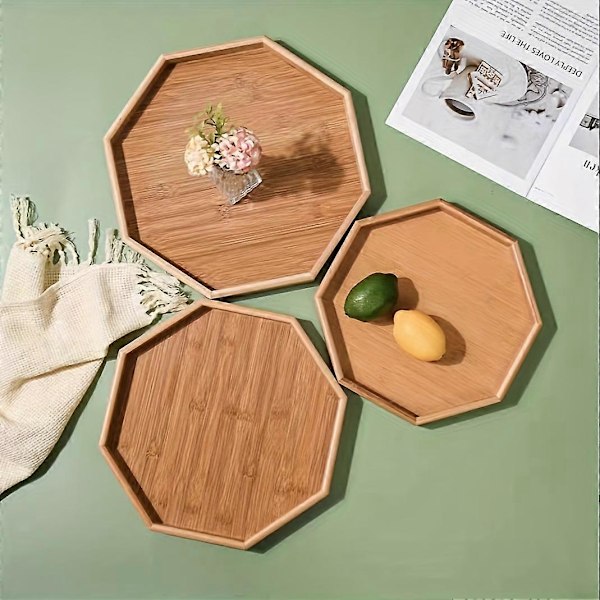 1 stk. åttekantet trebrett for servering av mat, snacks, drikke, sushi, biff, pizza, desserter, kaker, brød, frokostbrett, kaffebrett, charcuteriebrett 3.82*3.82*0.39inch