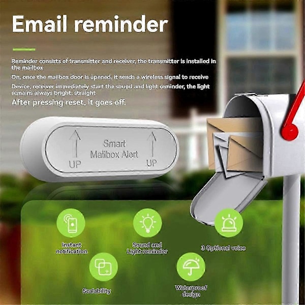 Postkasse Alarm Mail Chime Notifikationssystem - Mail Alarm 244 m Lang Rækkevidde Trådløs Postkasse Alarm med LED Lys Blinkende Udgave 5 5
