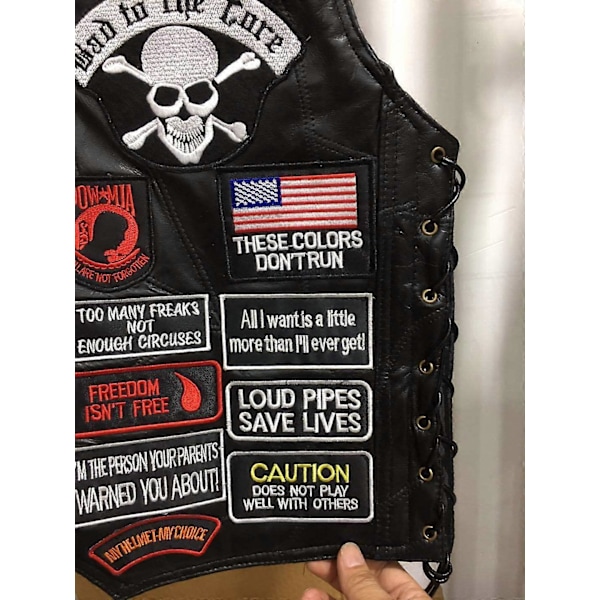 Harley Väst Läder Väst MC-Väst 42 Broderat Märke Läder Väst Herr black S