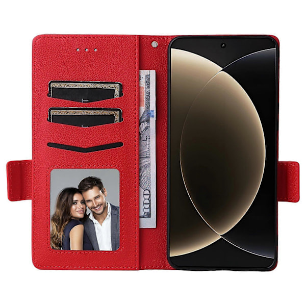 Til Xiaomi 15 Ultra Etui Wallet Flip Litchi Tekstur PU Læder Telefon Cover - Grå Multicolor Red