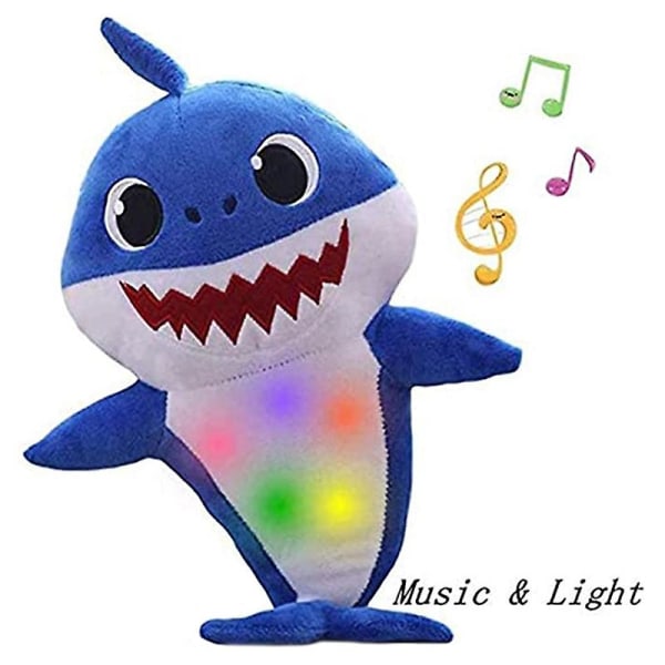 Söt baby haj barn plysch leksak sjunga och ljus tecknad haj mjuk leksak barn gåva