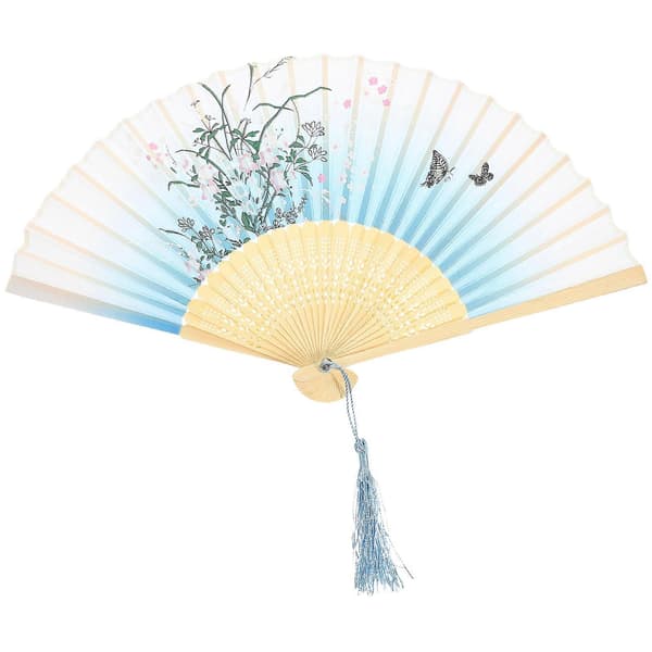 Sammenfoldelig Danseventilator Japansk Stil Håndventilator til Performance Blå