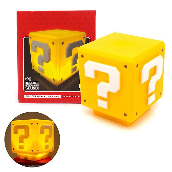 Super Mario Spørgsmålstegn Blok LED Natlampe Med Lyd USB Genopladelig Lampe
