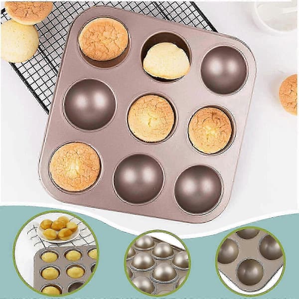 2026 9 koppar non-stick halvboll cupcakeform metall cupcakeplåt kolstål