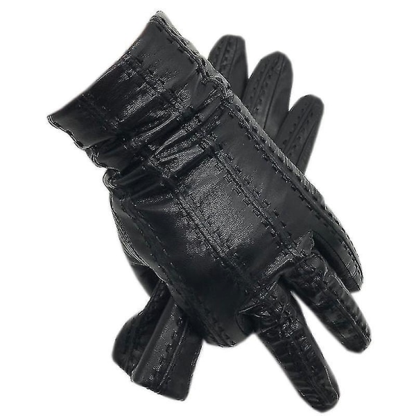 Vinter Män Mode Fårskinn Handskar i äkta läder Bomullsfoder Vinterhandskar Hålla värmen Köra Åka Utomhus Svart Ny color size