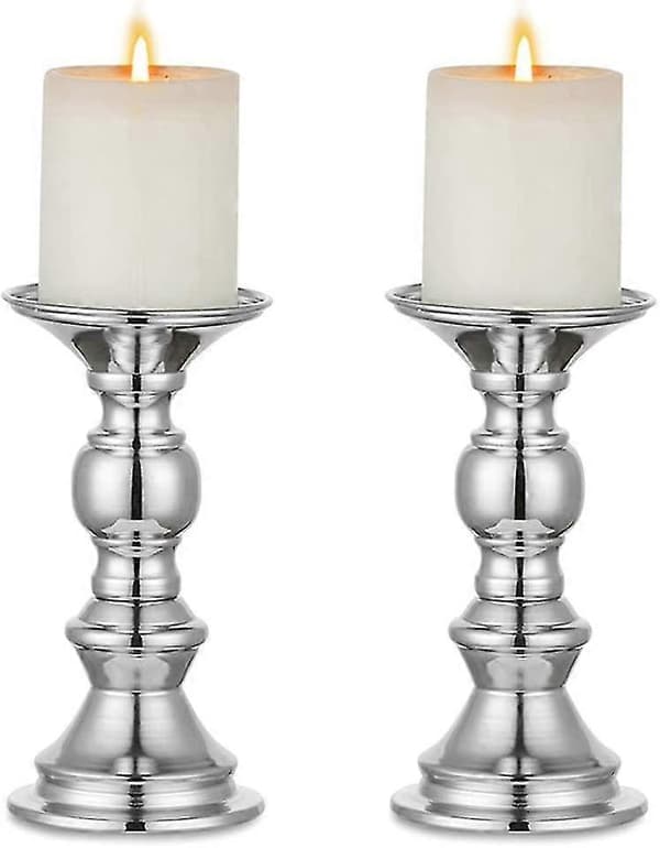 2 stk Sølvsett med 2 Lysestaker Metall Pillar Lysestaker, Gull Pillar Lysestake Bryllup Midtpunkter Lysestaker For Lys Stativ De