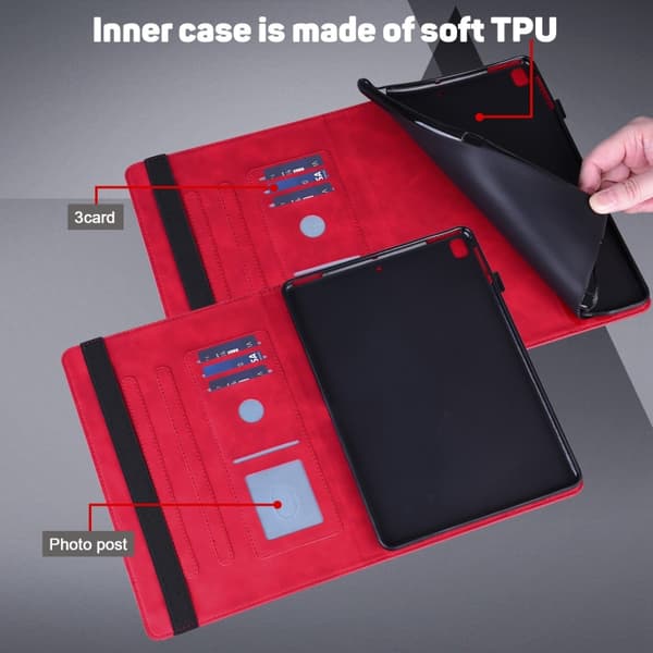 [KK] Compatible with Samsung Compatible with Galaxy Tab A9+ / A11+ Embossed Leather Case with Peacock Pattern Röd