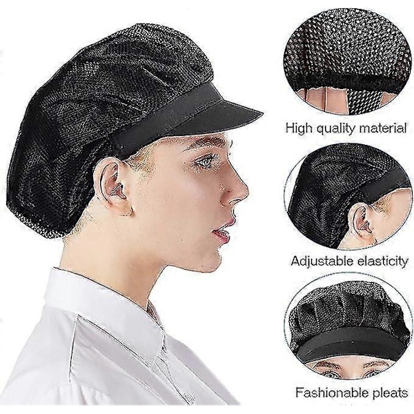 Svart 3-pack Kockmössa Kök Matlagningsmössa Matservering Hårnät För Kvinnor One Size