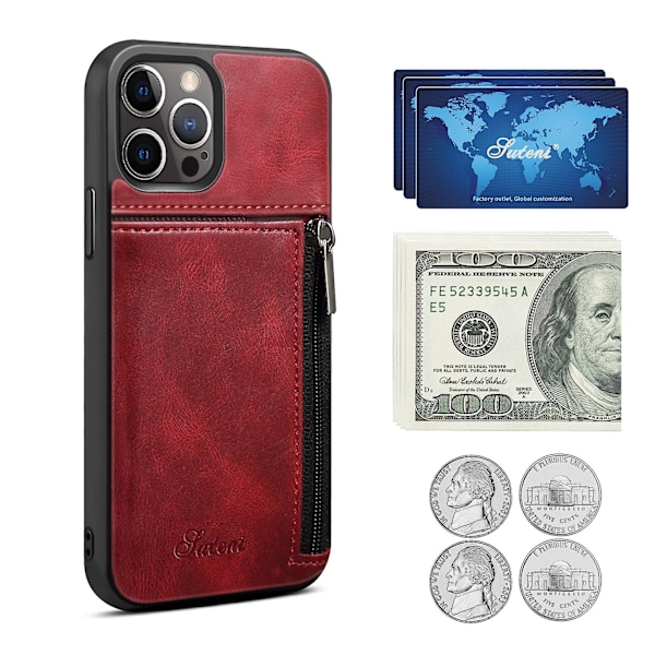 Plånboksfodral för iPhone 13 Pro Slim PU Läder Baksida Skyddande Skal (Röd)