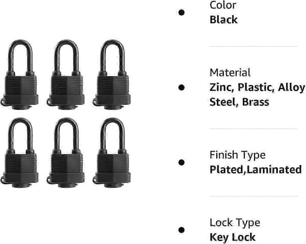 [KK]6-pack Waterproof Padlocks with Same Key - Heavy Duty Laminated Steel Lock Compatible with