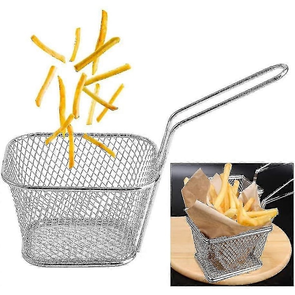 8 stk. Friteringskurv, Friteringskurver i rustfritt stål, Mini matvisningskurv for fritering av pommes frites, kyllingfingre, løkringer, reker