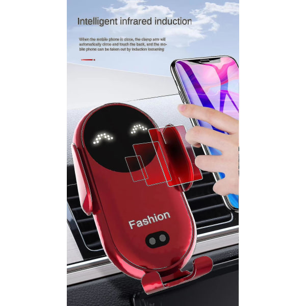 Smart Car Trådlös Laddare Mobiltelefon Hållare Automatisk Sensor Bilhållare Red