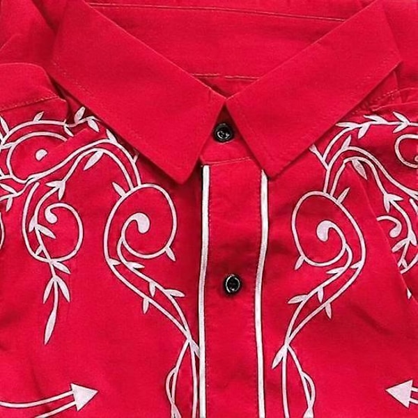 Miesten Western Cowboy -paita, jossa kaulus, yksirivinen, pitkähihainen, brodeerattu, slim fit, rento paita black S