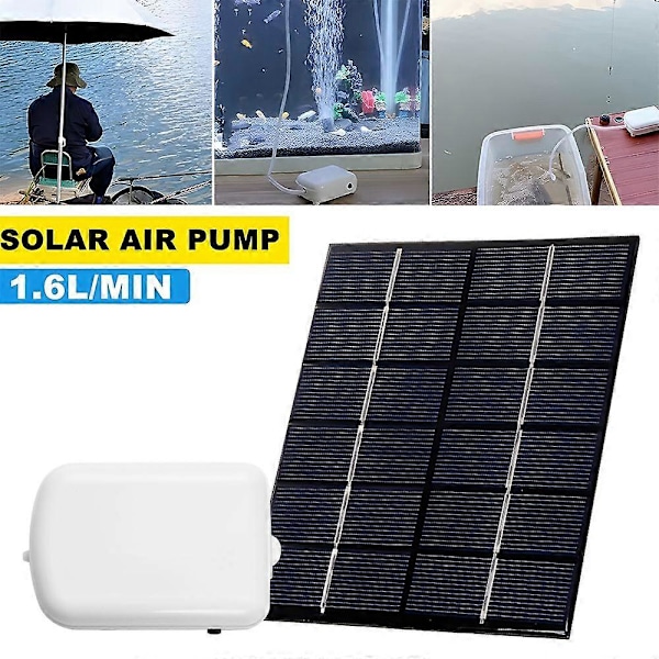 Solardriven dammluftare med luftpump 2000mA Backup-batteri Akvarium Syresättare Luftpump med slang Luftbubbelstenar för Trädgård Fiskdamm Pool Damm Lan
