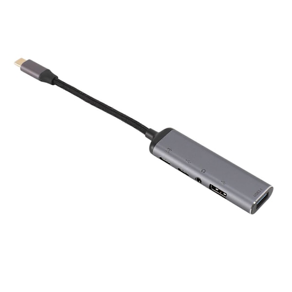 USB C Hub Multiport -sovitin 5 in 1, jossa 3,5 mm:n kuulokeliitäntä, USB3.1, USB2.0 Type A, PD-latausportti IOS-puhelimelle ja -tabletille
