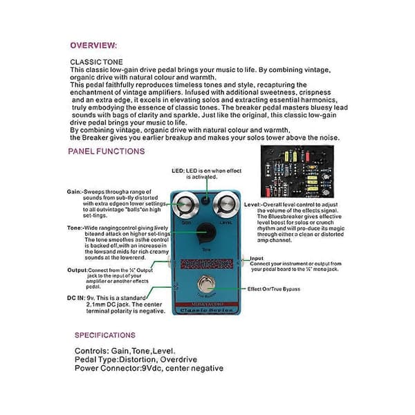 Mosky Breaker Tone Classic Drive Gitarr Effektpedal True Bypass, Low Gain Overdrive Gitarrpedal Effekt