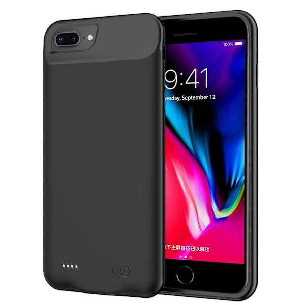 8000mAh Ekstra Batteri Oplader Cover med TPU Ramme til iPhone 8 Plus/7 Plus/6s Plus/6 Plus - Sort