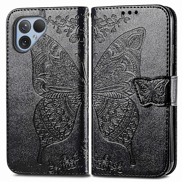 Sommerfugl Blomst Læder Etui Til Fairphone 5 Black