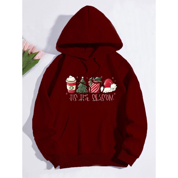 Trykte Sweatshirts Mode Karneval Fest Kvinders Tøj Casual Sjov Mønster Fest Hoodies Damer Bourgogne Burgundy M