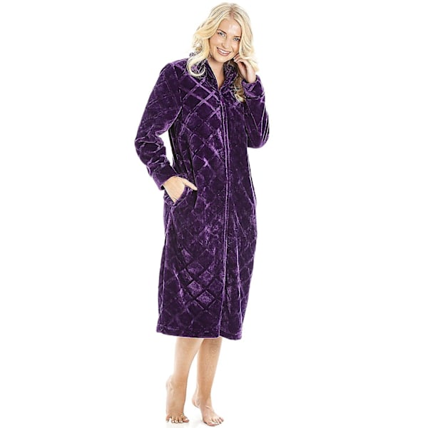 Naisten violetti fleece-aamutakki vetoketjulla ja sivusaumataskuilla - 18/20 Purple 14-16