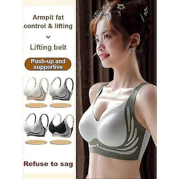 Super Gather BH, Trådlös Push-Up BH Lyftande Anti-Häng Trådlös Push Up BH, Lyft BH Damunderkläder Vardags Sport-BH - YuJia 1pcs Black M