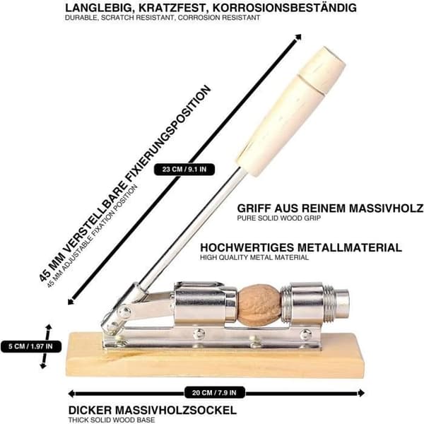 Nostalgisk design nøtteknekker, nøtteknekker i rustfritt stål med spakfunksjon for nøtter, 21 x 5 cm