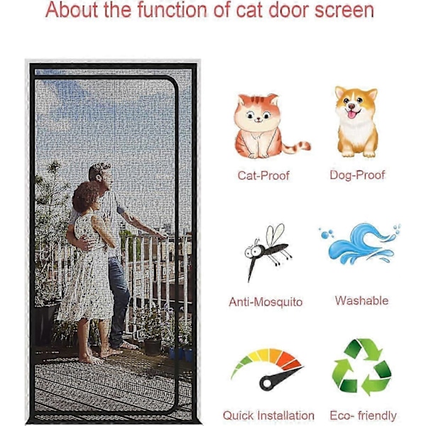 Vahvistettu kissan oviverkko, kestävä lemmikinkestävä verkko vetoketjulla, valkoinen, estää lemmikkejä karkaamasta Black Fits Door Size-120x220cm