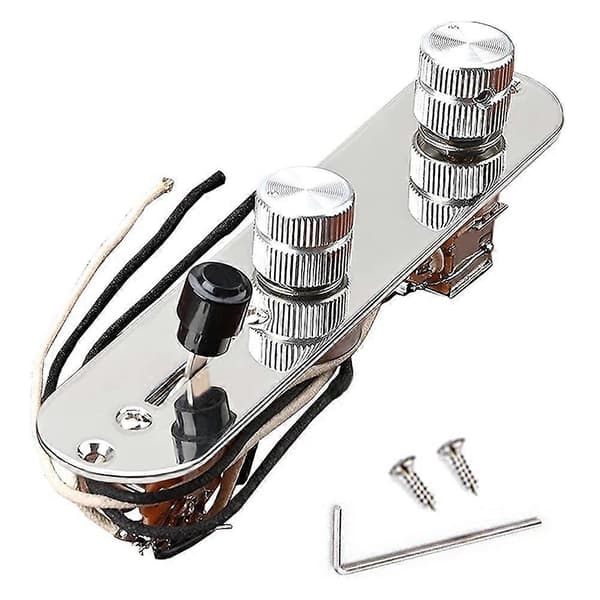 Förkopplad gitarrkontrollplatta, laddad 3-vägs bladomkopplare, dragpotentiometer, hastighetsrattar Silver