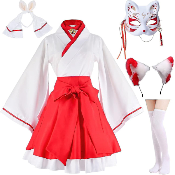 Japansk Anime Röd och Vit Kimono Räv Cosplay Kostym Hög Kvalitet-Perfekt 4XL