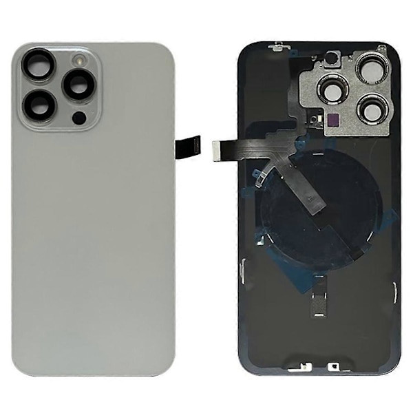 För iPhone 15 Pro Max Batterihölje + Kameralinsskydd + Fäste + Kabel för Trådlös Laddningsport Multicolor White