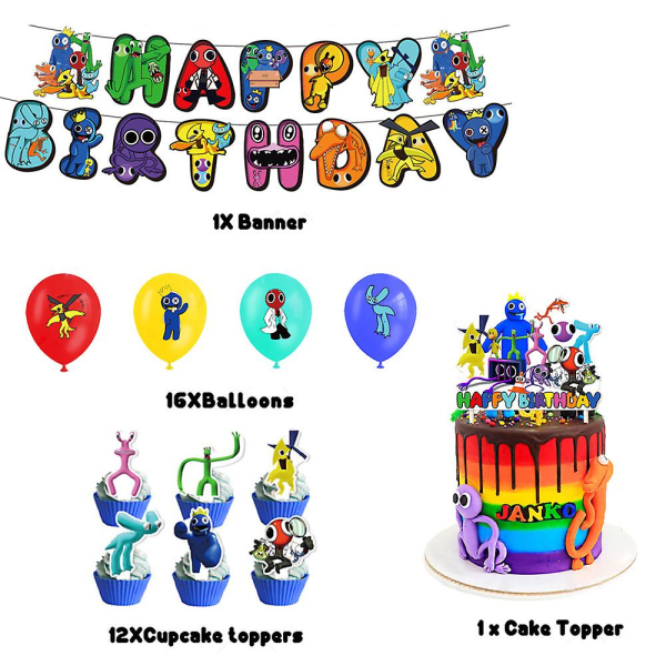 Roblox Rainbow Friends 2 Tema Barn Födelsedagsfest Tillbehör Kit Banner Ballonger Cake Topper Cupcake Toppers Set