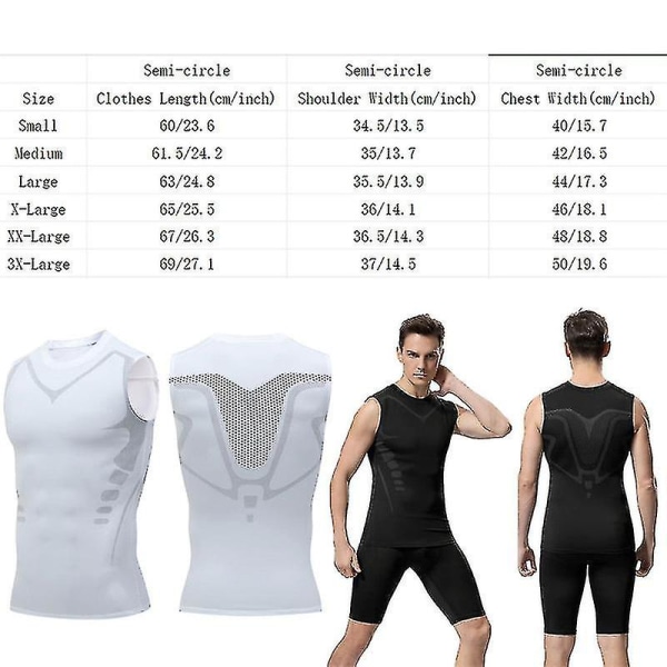 Hållningskorrigeringsväst för män, ärmlös skjorta med jonformning black 2XL