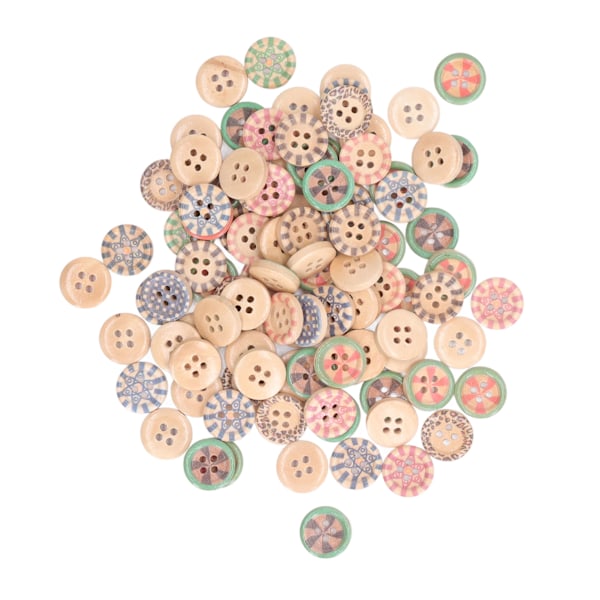 100 st träblommor knappar vintage design färgad söt utseende målade träblommor knappar för DIY hantverk dekoration