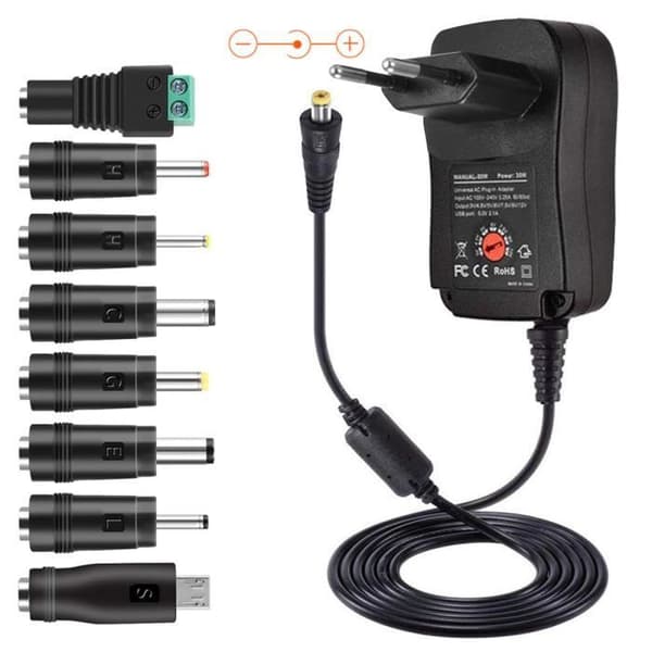 30W universell strømadapter 3V / 4.5V / 5V / 6V / 7.5V / 9V / 12V multispenningsladeromformer - EU