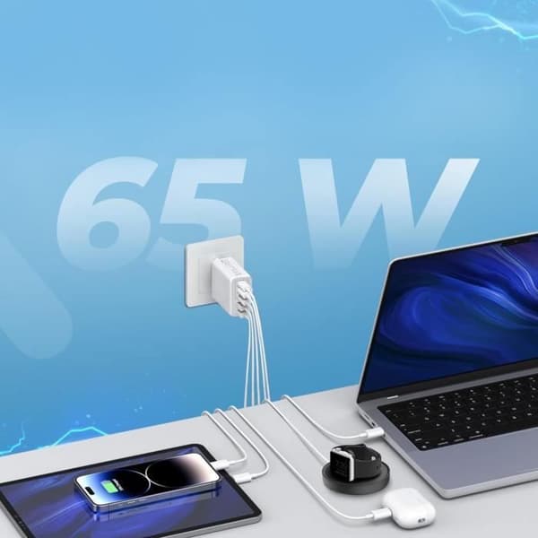 Hurtiglader - YuanYuan - 65W - 2 USB-C + 2 USB + 1 QC 3.0 - Hvit