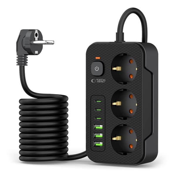 [KK] 【jia】Tech-Protect 2 m Forlængerledning Med USB-C/USB-A Sort 380