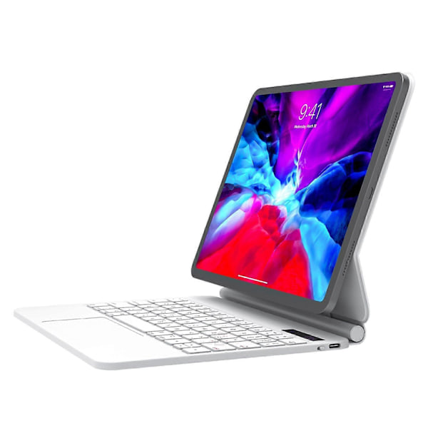 För iPad Pro 12.9 (2022)/(2021)/(2020)/(2018) Läder Tablet Ställ Fodral Bluetooth Tangentbord Multicolor White