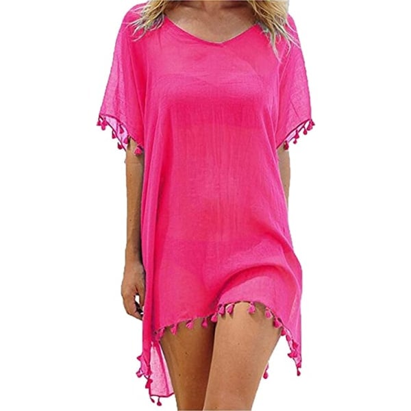 Sommerkjole for kvinner, strandkjole, bikini-cover-up, sommerbadedrakt, lang skjorte, tunika, strandponcho, frynser, sexy chiffon-strandbluse for kvinner