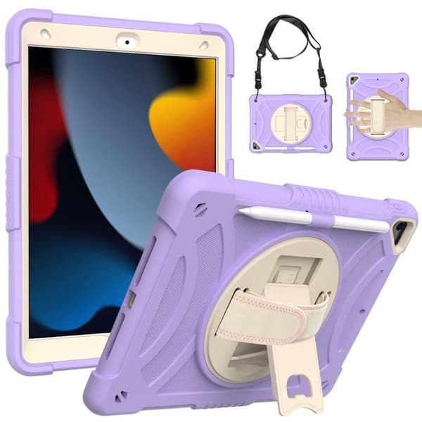 Fodral till iPad 10.2\" 9:e/8:e/7:e generationen (2021/2020/2019), axelrem, pennhållare - lila