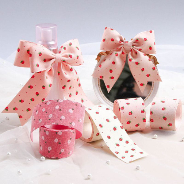 1 rulle vackert gör-det-själv presentband Bomull lin sött jordgubbsmönster Presentband för fest 1,2.5cm