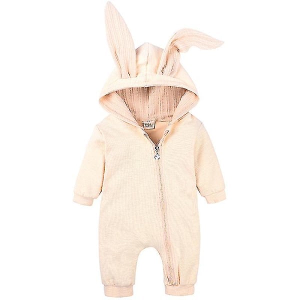 Baby Romper Kaninöron Huva Jumpsuit Dragkedja En Delad Pyjamas Gul 12 18 Månader