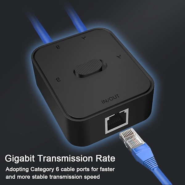 1000 Mbps 2 i 1 Ethernet Splitter Adapter Lan RJ45 Splitter Connector Cat 6 Netværksforlænger rj45 Switch Kobler til PC Laptop TV Boks Router black